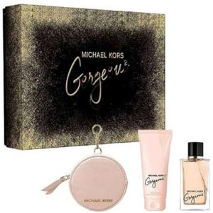 Gorgeous by Michael Kors for Women - 3 Pc Gift Set 3.4oz EDP Spray, 3.4oz Body Lotion, Round Purse