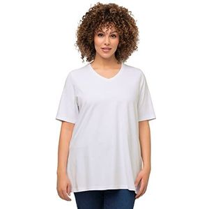 Ulla Popken T-shirt, A-lijn, V-hals, halve mouw dames, White Out