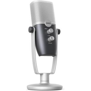 AKG Pro Audio Ara Professionele USB-C condensatormicrofoon, dubbel patroon audio-opnamemodi voor podcasts, videobloggen, games en streaming, blauw en zilver
