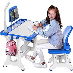 Saimly Bureaustoelset voor kinderen, in hoogte verstelbaar, studentenbureau met lamp, in hoogte verstelbaar kinderbureau, tafel met stoel