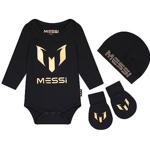 Messi Messi Baby Boys Body met korte mouwen in goud met schoen en muts ondergoedset voor baby's en peuters, babyjongens, zwart.