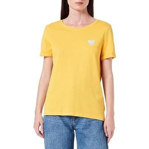 ONLY Dames Onlkita Life S/S Logo Top Noos T-shirt, Golden Rod/Print: hart met zilveren pailletten