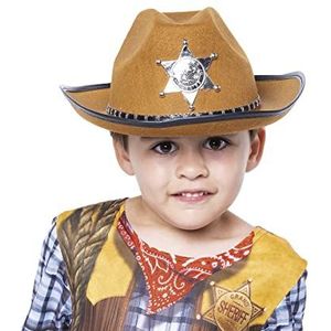 Rubies Bruine sheriffhoed voor jongens en meisjes, cowbow- of cowgirlhoed met sheriff-plaat aan de voorkant, origineel, ideaal voor Halloween, Kerstmis, carnaval en verjaardag.