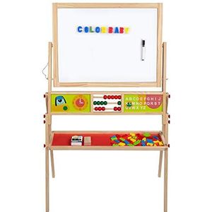 WOOMAX 42149 - Houten whiteboard 2-in-1, magnetische leisteen met accessoires, spelen en leren, leraarspel, letters en cijfers, vanaf 4 jaar, cadeaus voor kinderen