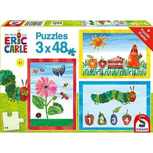 Schmidt Spiele 56431 Die Welt der Kleine Rups Nimmersatt, 3 x 48 stukjes kinderpuzzel, kleurrijk