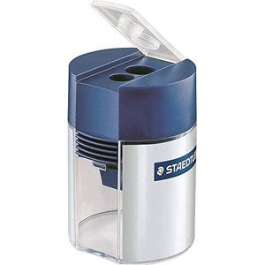 Staedtler Noris 512 hoogwaardige tweehandige puntenslijper, voor standaard potloden en kleurpotloden, met cilindertank en luchtdichte sluiting, 512 001