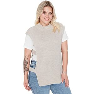 Trendyol High Neck Plain Relaxed Plus Size Sweater dames, Stone, 3XL, Steen