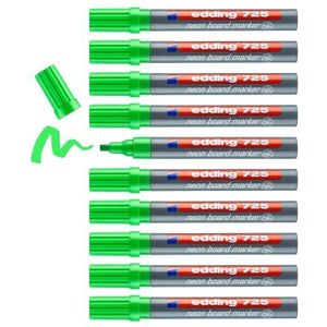 edding 725 Neon Board Marker – Neon Green 10 pennen – wigpunt 2-5 mm – whiteboard, krijtbord, glas spiegel – voor glanzende markeringen in donkere ruimtes, donkere oppervlakken