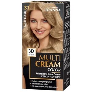 Joanna Multi Cream Color haarverf voor dames, zorgt voor langdurige kleur, 3D-diep effect, dekt grijs haar, kleur zandblond 31, complete set