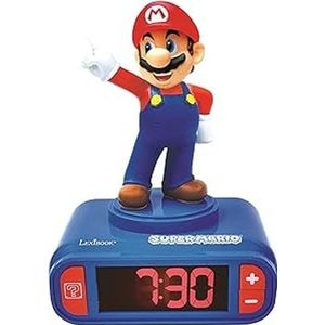 Lexibook Nintendo Super Mario - Wekker met nachtlampje, lichtgevend figuur, keuze uit 6 alarmen, 6 geluidseffecten, klok, wekker voor jongens en meisjes, met sluimerfunctie, blauw/rood - RL800NI