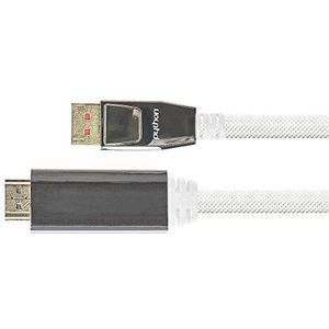 Python Premium DisplayPort 1.4 naar HDMI 2.0 seriële aansluitkabel 4K / UHD @60Hz adapterkabel 3-voudig afgeschermd metalen stekker verguld koper nylon gevlochten kabel wit 2m