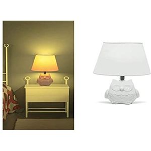 BarcelonaLED Keramische tafellamp, Scandinavisch, wit, met porseleinen voet in uilvorm, voor E27 led-lamp, kinderen, kantoor, woonkamer, nachtkastje