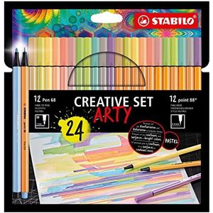 STABILO EO8868/24-1-20er & premium viltstift - STABILO point 88 & Pen 68 - ARTY - 24 stuks etui - in pastelkleuren - 11x point 88 in 11 kleuren, 13x Pen 68 in 13 kleuren,Multi kleuren