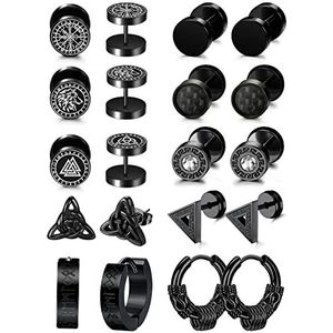 Adramata 10 paar oorbellen voor heren, roestvrij staal, Viking, 10 mm, oorpiercing, kraakbeen, tragus, oorstekers, oorbellen