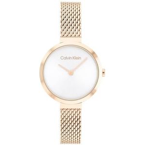 Calvin Klein Analoog kwartshorloge voor dames met Milanese armband van roestvrij staal in lichtroze gouden kleur - 25200083, Zilver wit, Armband