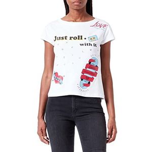 Love Moschino Just Roll with It Print Dames T-Shirt Boxy Fit Korte Mouw, Optisch wit.