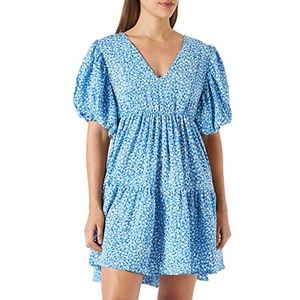 IZIA Gaya midi-jurk voor dames, korte mouwen, blauw, wit, L, Blauw/Wit