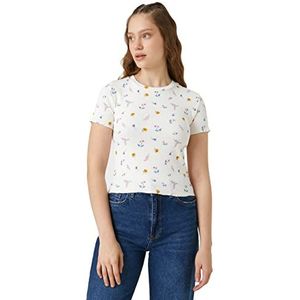 Koton T-shirt à manches courtes pour femme Motif floral, Beige Design (0d5), XS