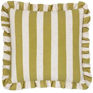 furn. Linnen kussensloop bedrukt met strepen - linnen/olijf - 50 x 50 cm
