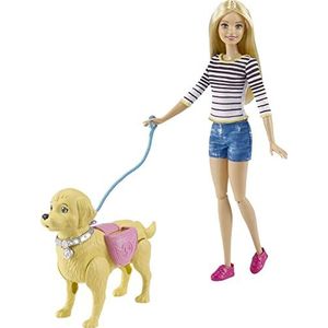 Barbie DWJ68 - hondenwandeling poppen speelset, met pop en zuiver hond, meisjes speelgoed vanaf 3 jaar