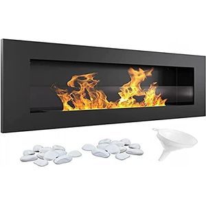 KRATKI Delta Slim Bio Ethanol + kiezelstenen + trechter | voor wandmontage of hoekinbouw, met beglazing l biologische container 0,4 l, TÜV-getest, staal, 40 x 90 cm, zwart