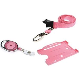 ID Card It YoYo ID-kaarthouder met veiligheidssluiting en intrekbare sleutelhanger (roze met metalen clip)