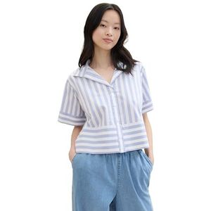 TOM TAILOR Denim 1041982 Damesblouse (1 stuk), 35329 - Mid Blue White Stripe