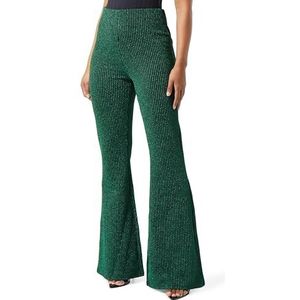 Koton Pantalon évasé pour femme à taille haute et pailletée, Green Stripe (32N), L