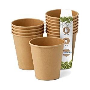 Greenbox Wegwerpbekers van papier, biologisch afbreekbaar, voor dranken, koffie, espresso, dranken, espresso, geschenk, bruin, ongebleekt, 50 stuks 100 ml