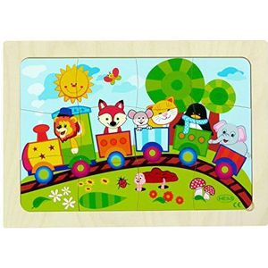 Hess houten speelgoed 14941 houten puzzel met spoorweg, 12 delen voor kinderen vanaf 3 jaar, handgemaakt, ideaal geschenk