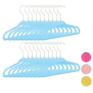 Relaxdays Kleerhangers voor kinderen, kunststof, 20 stuks, antislip, babykleding, velours, h x b x d: 18 x 28 x 0,5 cm, turquoise