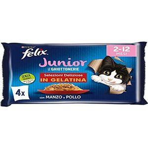 Purina Felix Le Ghiottonerie Junior natvoer voor katten met rundvlees en kip, 48 enveloppen à 85 g