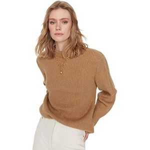 TRENDYOL Dames trui oversize basics ronde hals camel M, Kameel.