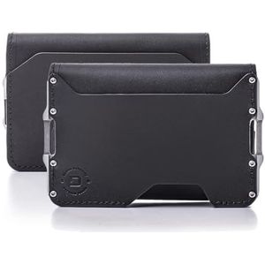 Dango D03 Dapper EDC portemonnee met twee kleppen, gemaakt in de VS, echt leer, dun, minimalistisch, metaal, RFID-blokkering, gitzwart/satijnzilver, voor heren