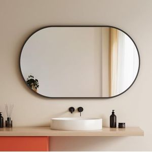 EMKE Ovale badkamerspiegel, 60 x 100 cm, wandspiegel voor badkamer, zwart frame, horizontaal/verticaal, voor badkamer, hal, woonkamer, slaapkamer, gastentoilet.