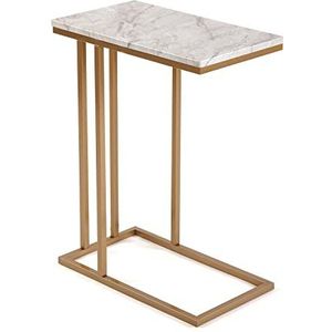 Versa Padoue Bijzettafel voor woonkamer, slaapkamer of keuken, moderne salontafel, afmetingen (l x b x h) 61 x 26 x 46 cm, hout en metaal, kleur marmer en goud