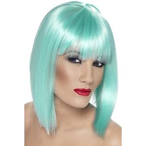 Smiffys Glam Pruik Neon Turquoise Kort Haar kleurverloop met Pony One Size