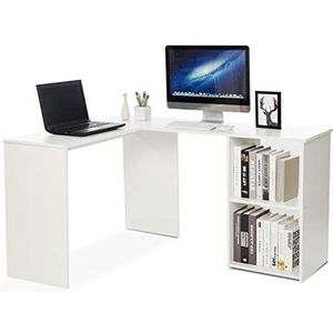 Mondeer Hoekbureau van hout, wit, 108 × 135 × 73,5 cm
