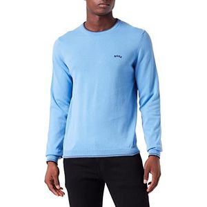 BOSS Ritom W22 Regular Fit Pullover voor heren, van biologisch katoen met gebogen logo, lichtgevend blauw, maat 3XL, Lichtblauw