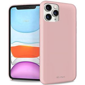 i-Paint iPhone 11 Pro Max 6,5 inch hoes silicone poederroze met microvezel binnenkant Solid Case Powder Pink