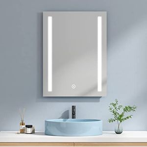 EMKE Led-badkamerspiegel, 60 x 80 cm, met touch-schakelaar en anti-condens, koudwit licht, wandspiegel