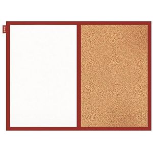 MEMOBE Duo magneetbord - magnetisch prikbord - prikbord van kurk - magnetisch prikbord - prikbord van kurk met houten frame rood gelakt 60 x 40 cm