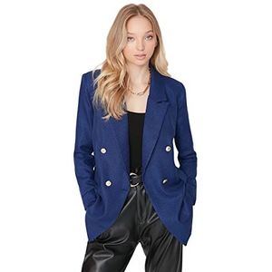 Trendyol Dames Regular Bikerjack Plain Geweven Blazer Jas Dames, Blauw, 36, Blauw