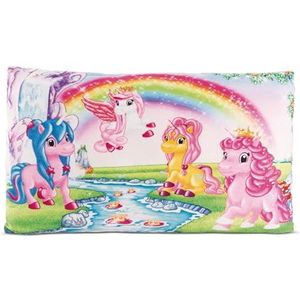 Pluche kussen Lissy Pony eenhoorn Tamani 43 x 25 cm kleurrijk - zacht pluche kussen voor jongens, meisjes, baby's - ideaal voor thuis, kleuterschool of onderweg