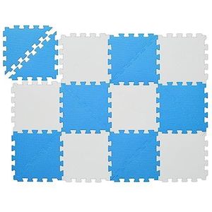 Relaxdays Tapis puzzle pour enfants design triangles, sol en caoutchouc EVA, 12 pièces, non toxique, 114 x 86 cm, bleu ciel et blanc, 1 x 30 x 30 cm