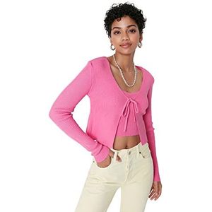 Trendyol Stone Binding Detailed Cardigan Blouse Knitwear Team Femme, Rose, L