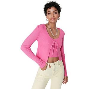 Trendyol Stone Binding Detailed Cardigan Blouse Knitwear Team Femme, Rose, M