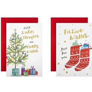 Hallmark 12 kerstkaarten met 2 moderne geïllustreerde motieven