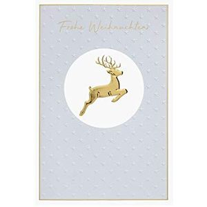 bsb Kerstwenskaart ""Vrolijk Kerst"" met gouden hert op witte achtergrond
