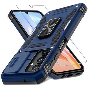 DEERLAMN Hoesje voor Samsung Galaxy A15 5G met schuifhoes voor camera + schermbeschermer (1 pakket), draaibare ring, kickstand, militaire kwaliteit, schokbestendig beschermhoesje